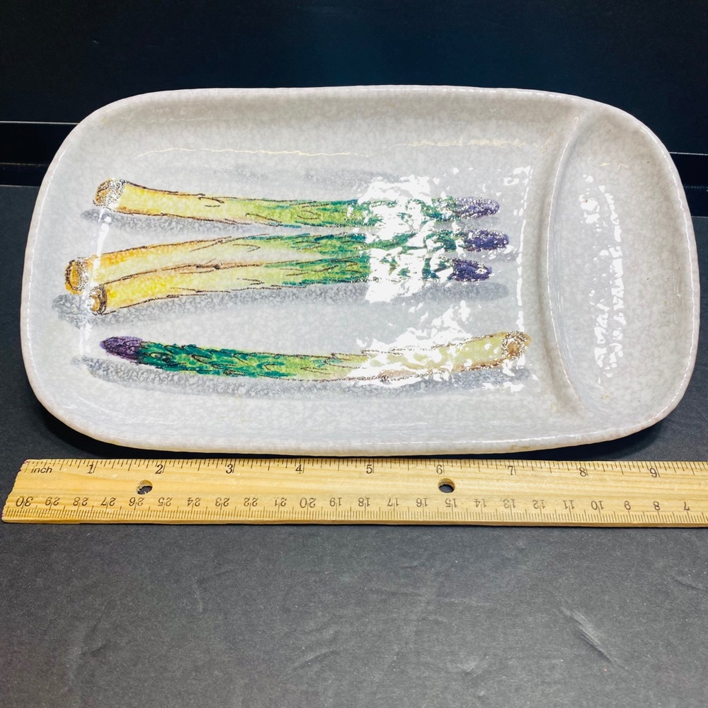 Asparagus Plate Hand Painted Italy 10”x5&3/4” Ceramic Serving Tray Dish Handmade - Picture 4 of 13
